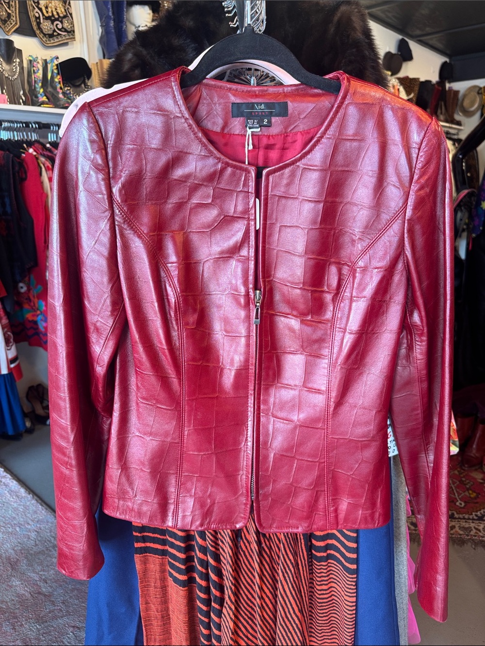 Y2K \id. Sport Red Faux-Croc Leather Zip-Up Jacket